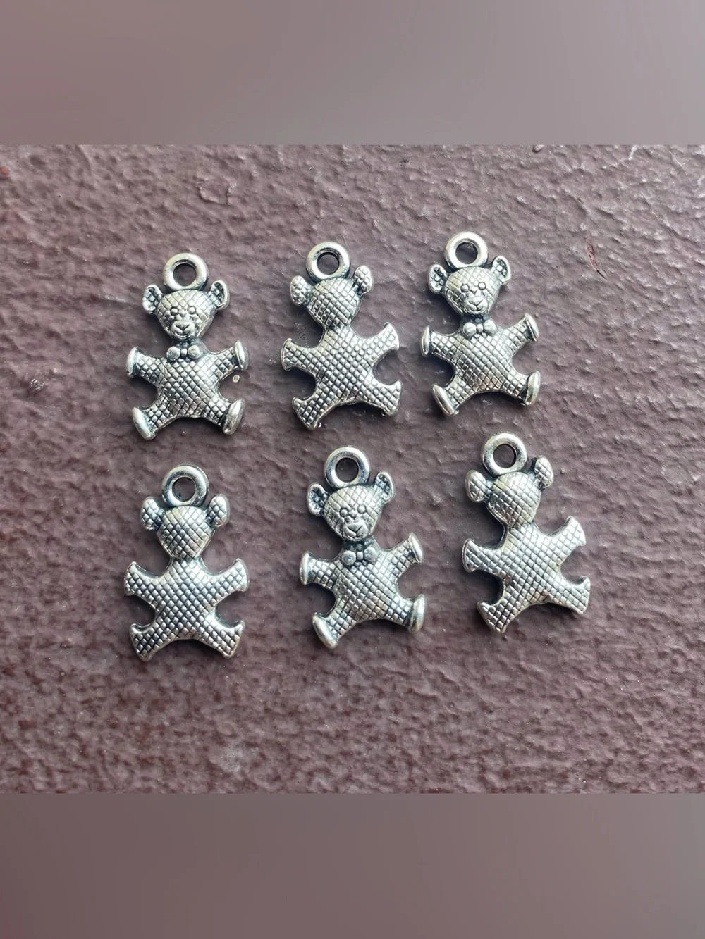 6 Piece Tibetan Silver Teddy Bear Charms / Pendants for DIY Jewelry Making